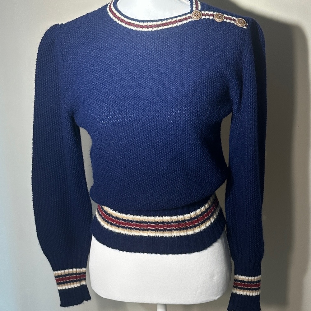 Pandora Vintage Navy Sweater with Red and White Stripes